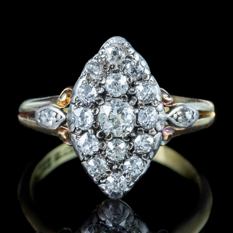 Antique Victorian Diamond Navette Cluster Ring 1ct Total