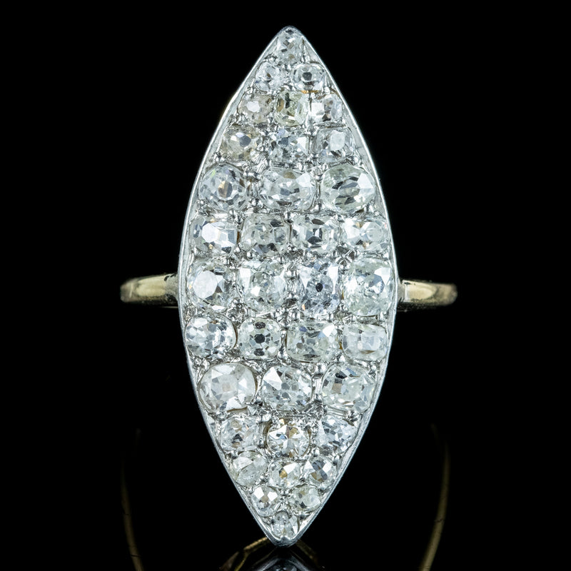 Antique Victorian Diamond Navette Cluster Ring 2.5ct Total