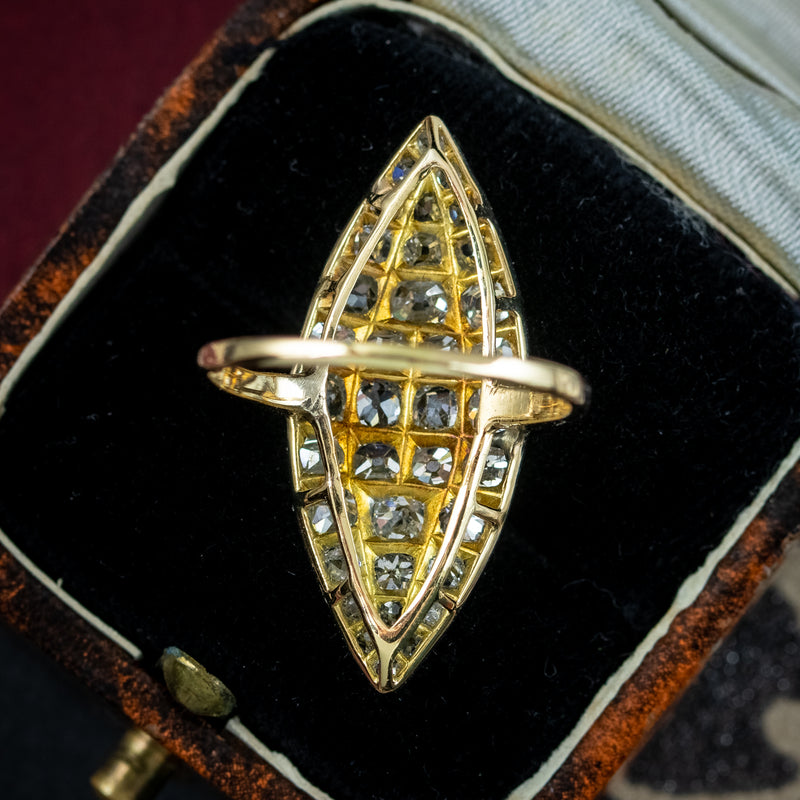 Antique Victorian Diamond Navette Cluster Ring 2.5ct Total