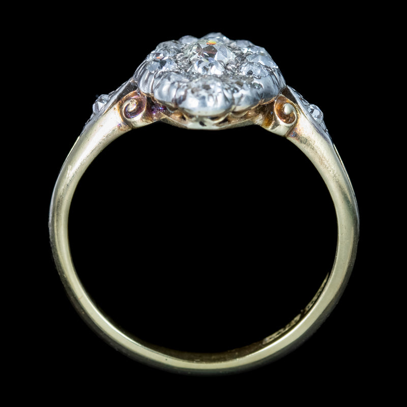 Antique Victorian Diamond Navette Cluster Ring 1ct Total