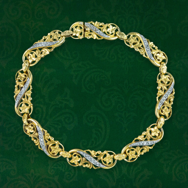 Antique Victorian French Diamond Ivy Bracelet 18ct Gold