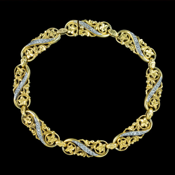 Antique Victorian French Diamond Ivy Bracelet 18ct Gold