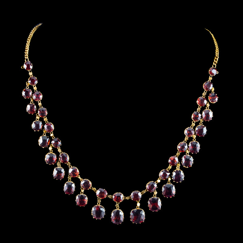 Antique Victorian Garnet Dropper Necklace 9ct Gold