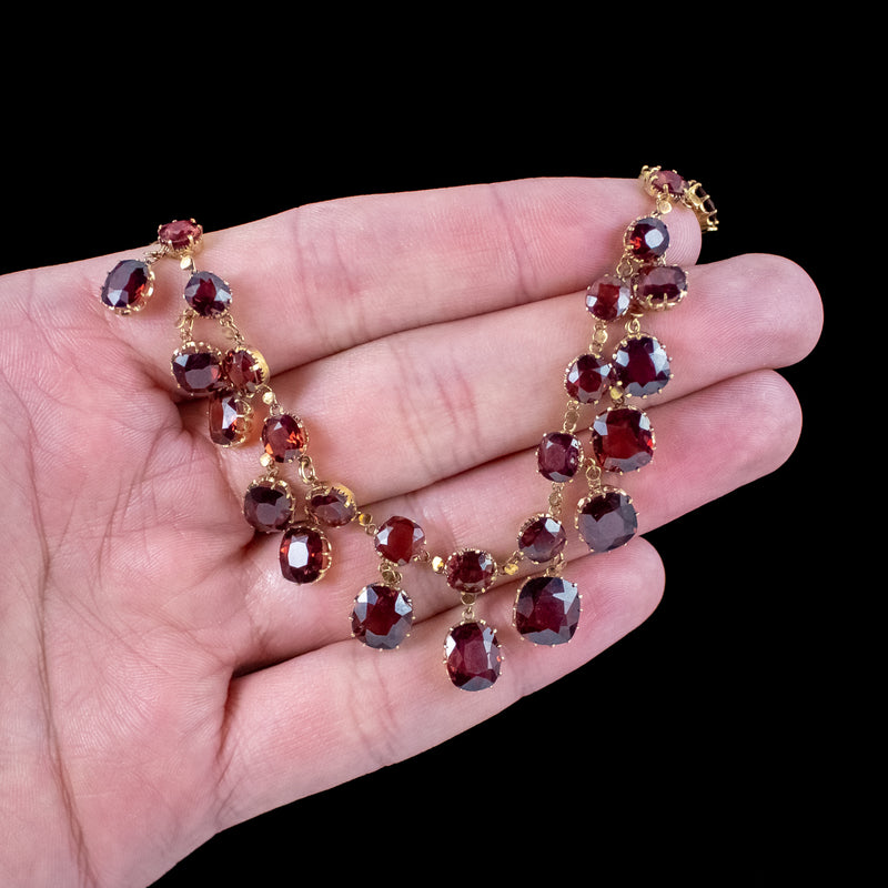 Antique Victorian Garnet Dropper Necklace 9ct Gold