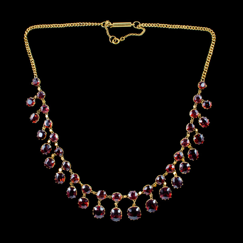 Antique Victorian Garnet Dropper Necklace 9ct Gold