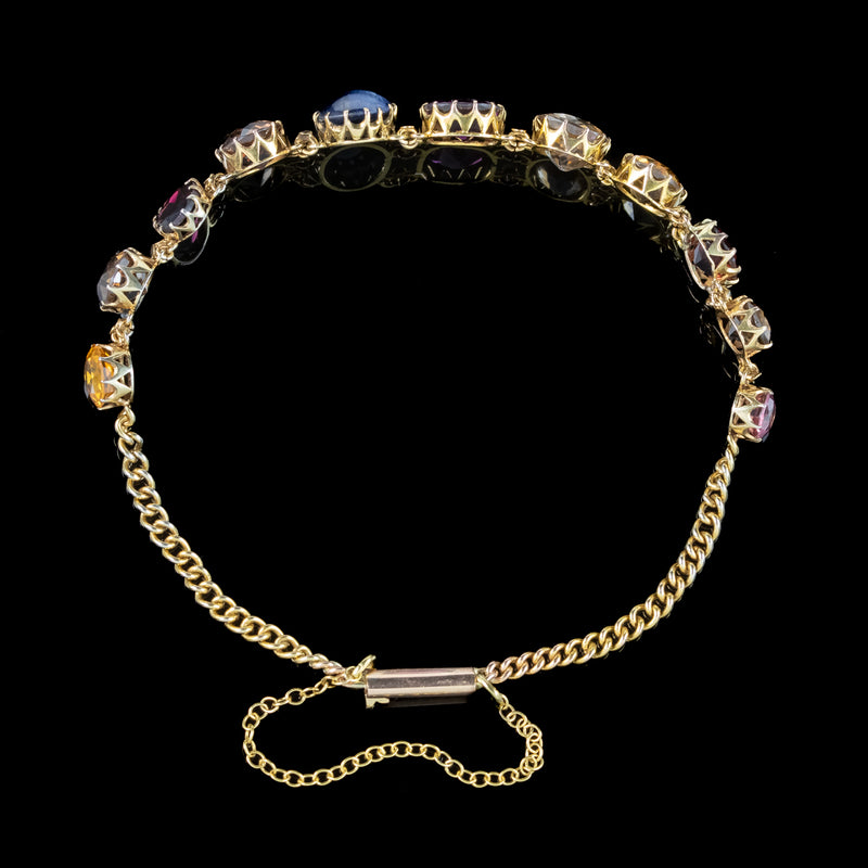 Antique Victorian Gemstone Harlequin Bracelet 15ct Gold