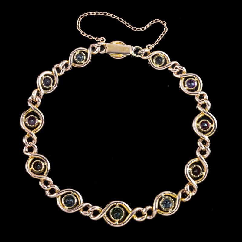 Antique Victorian Harlequin Gemstone Bracelet 18ct Gold