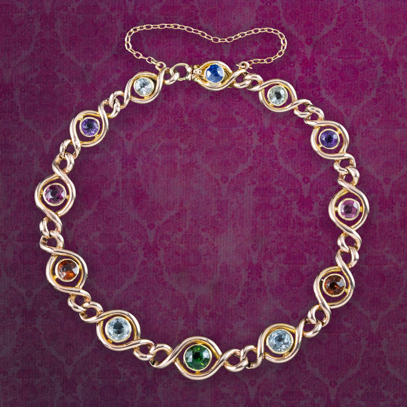 Antique Victorian Harlequin Gemstone Bracelet 18ct Gold