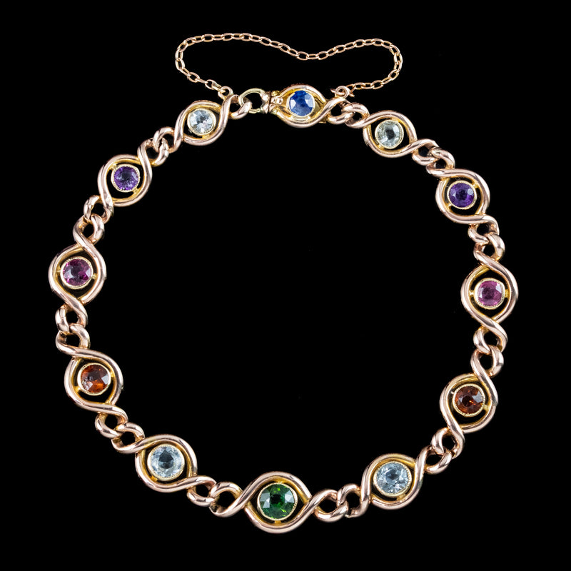 Antique Victorian Harlequin Gemstone Bracelet 18ct Gold