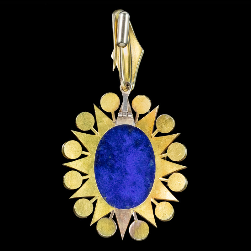 Antique Victorian Lapis Lazuli Pearl Star Pendant 18ct Gold