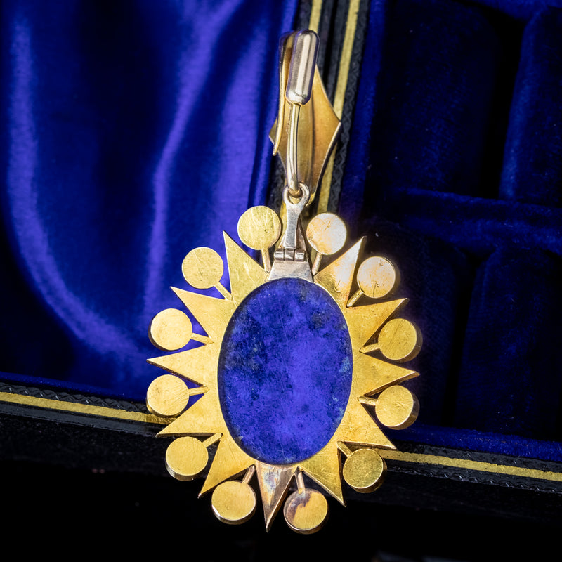 Antique Victorian Lapis Lazuli Pearl Star Pendant 18ct Gold