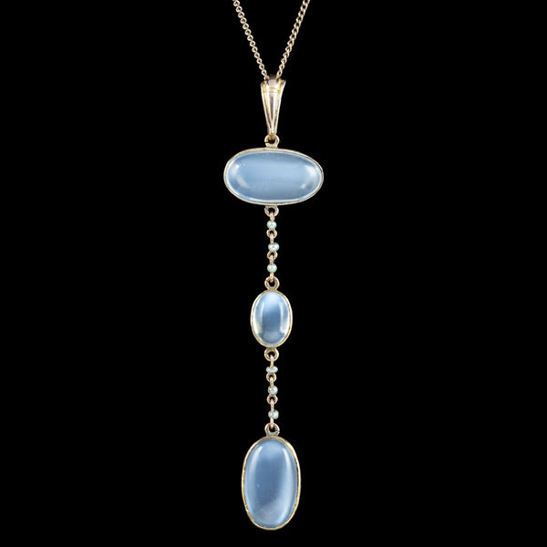 Antique Victorian Moonstone Pearl Drop Pendant Necklace 
