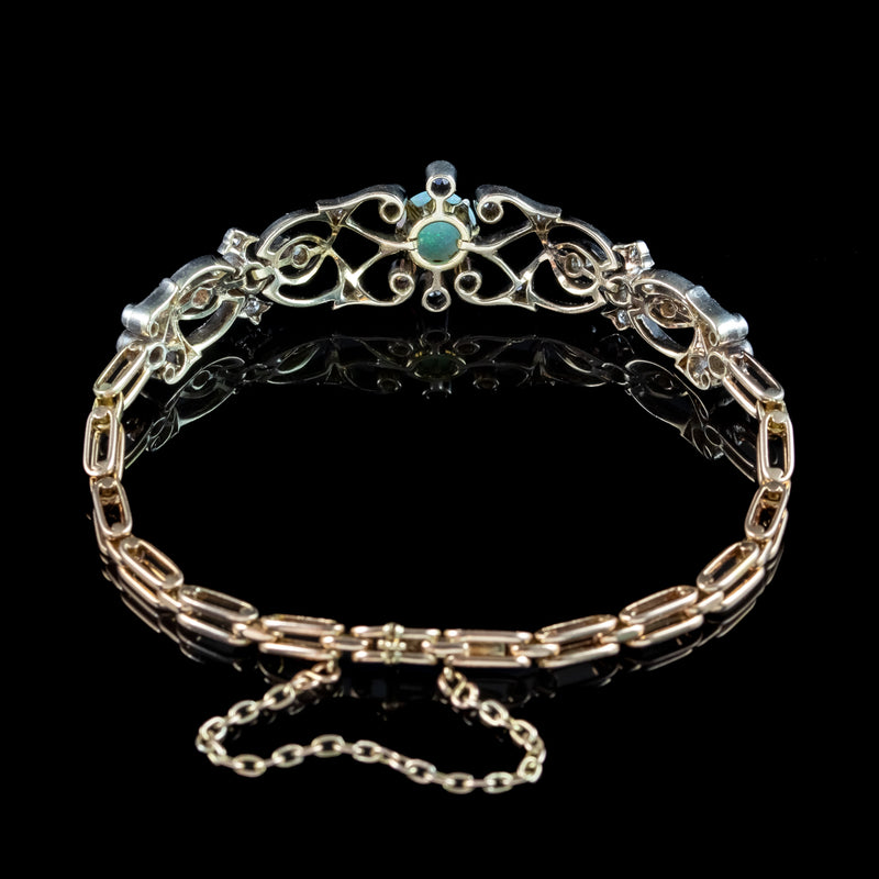 Antique Victorian Opal Diamond Bracelet Silver 15ct Gold