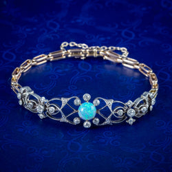 Antique Victorian Opal Diamond Bracelet Silver 15ct Gold