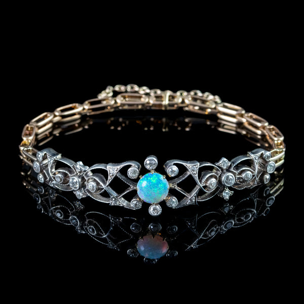 Antique Victorian Opal Diamond Bracelet Silver 15ct Gold