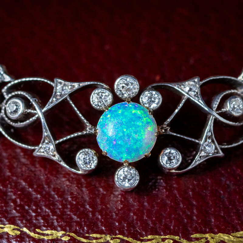 Antique Victorian Opal Diamond Bracelet Silver 15ct Gold