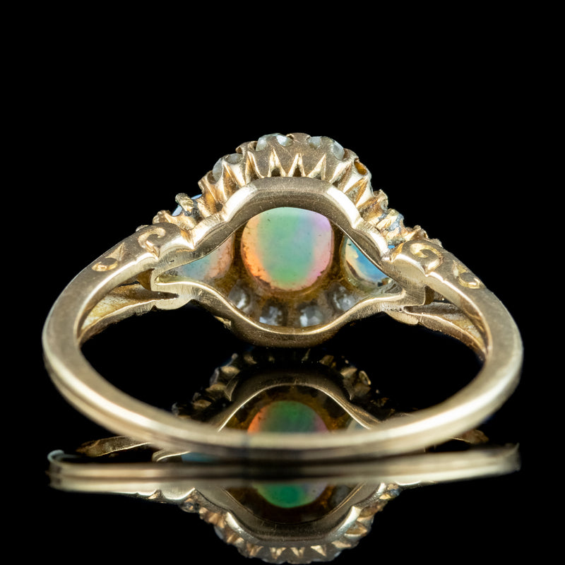 Antique Victorian Opal Diamond Cluster Ring 0.80ct Opal