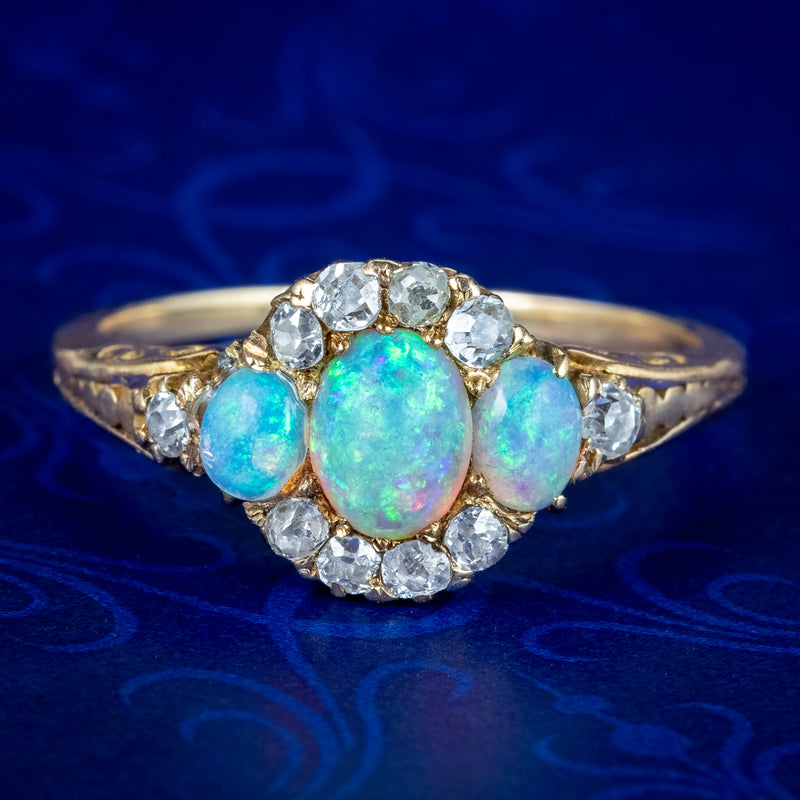 Antique Victorian Opal Diamond Cluster Ring 0.80ct Opal