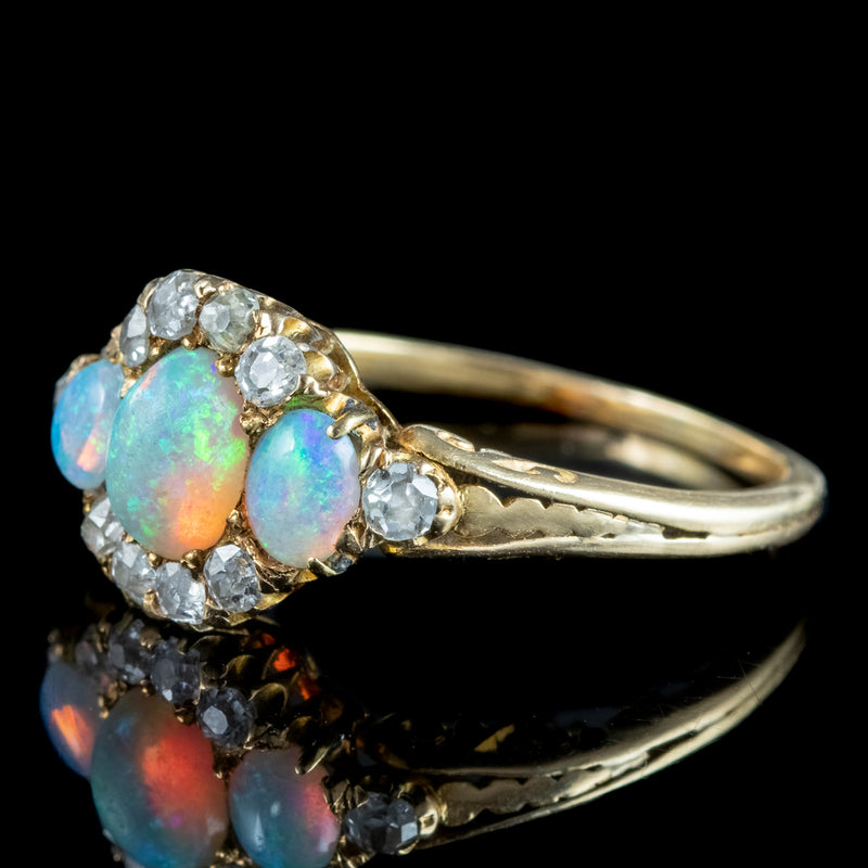 Antique Victorian Opal Diamond Cluster Ring 0.80ct Opal