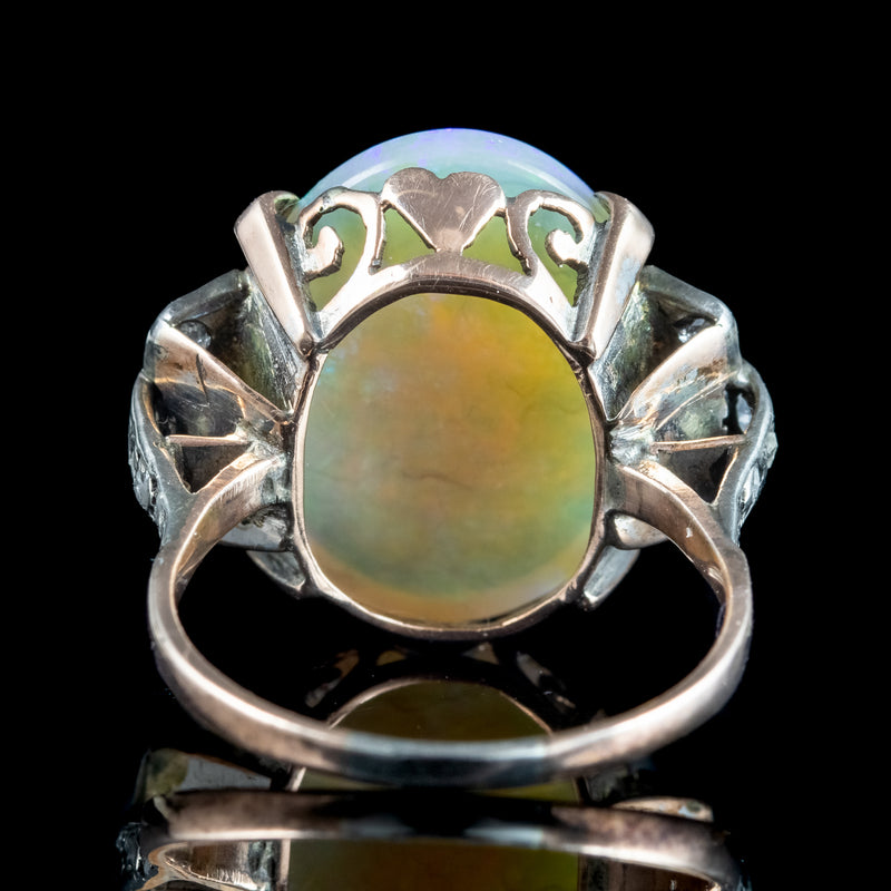 Antique Victorian Opal Diamond Ring 8ct Natural Opal