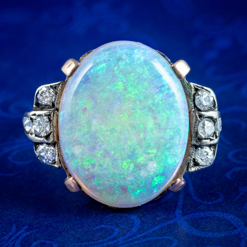 Antique Victorian Opal Diamond Ring 8ct Natural Opal