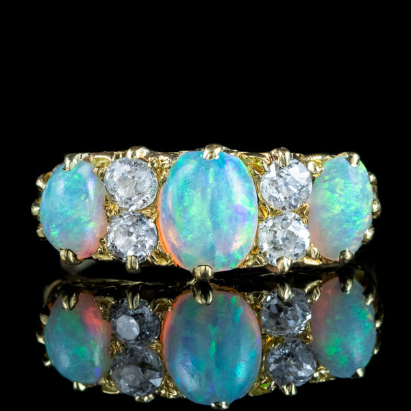 Antique Victorian Opal Diamond Ring 2ct Natural Opals