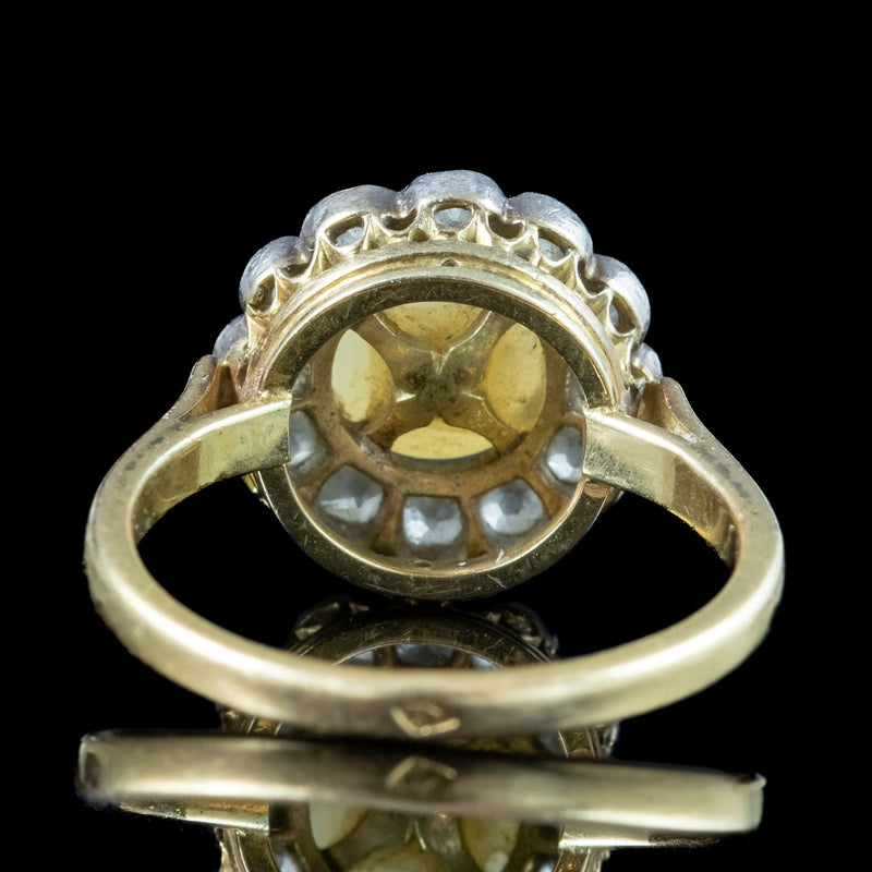 Antique Victorian French Pearl Diamond Daisy Cluster Ring 