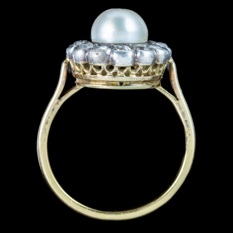 Antique Victorian French Pearl Diamond Daisy Cluster Ring 