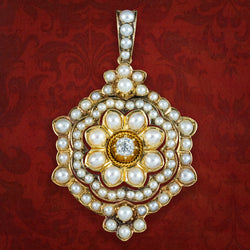 Antique Victorian Pearl Diamond Flower Pendant 18ct Gold 