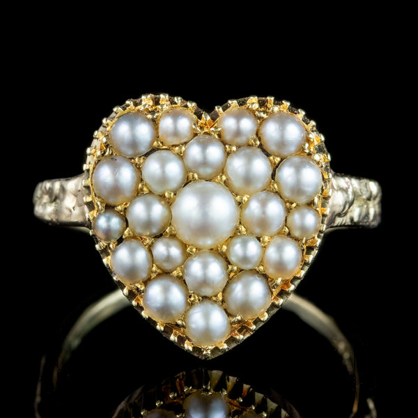 Antique Victorian Pearl Heart Cluster Ring 