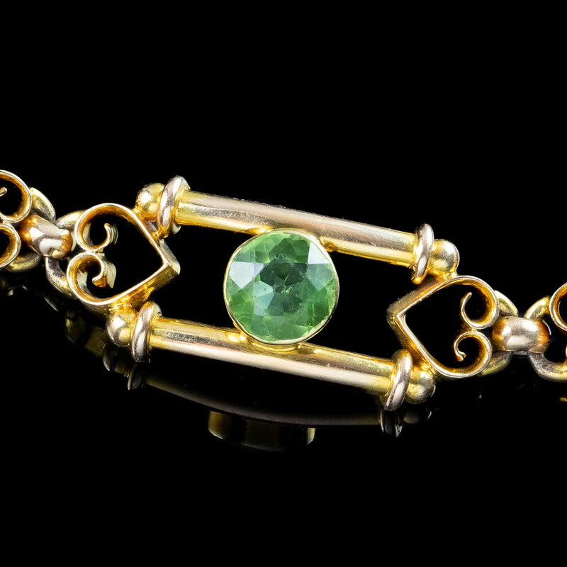 Antique Victorian Peridot Heart Bracelet 15ct Gold 