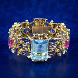 Antique Victorian Renaissance Aquamarine Topaz Bracelet 18ct Gold