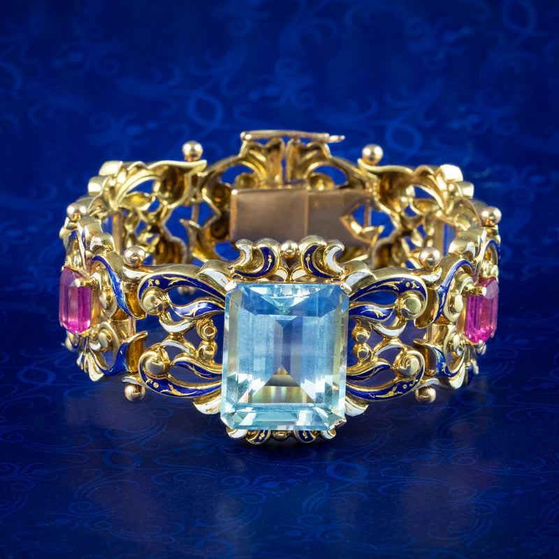 Antique Victorian Renaissance Aquamarine Topaz Bracelet 18ct Gold