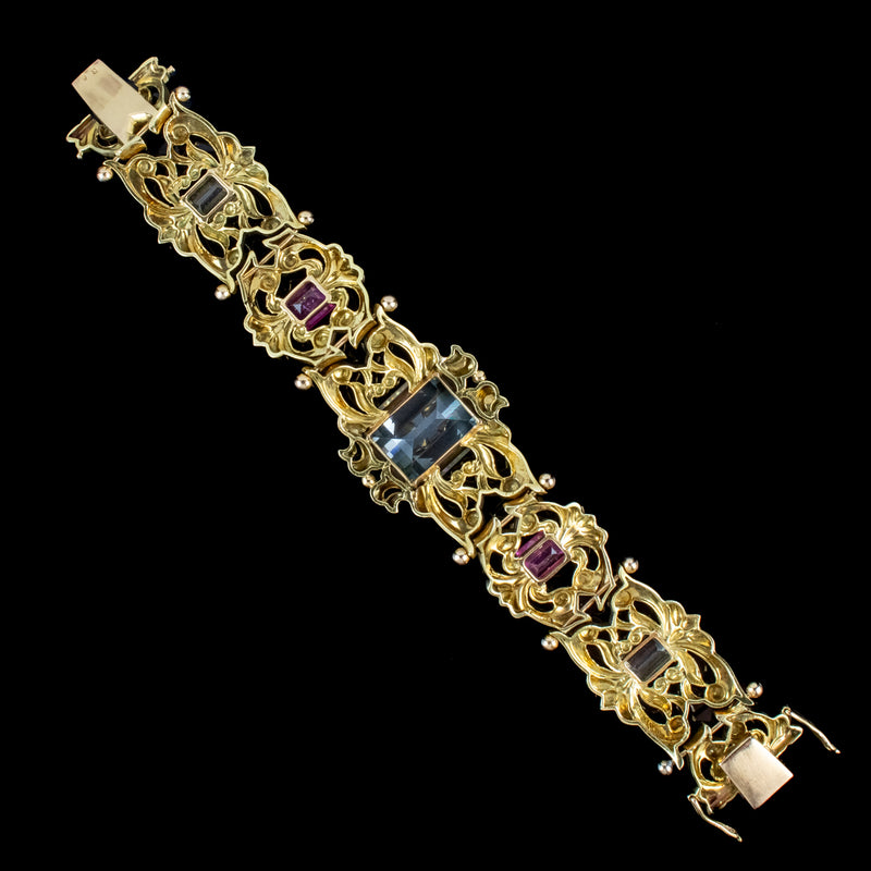 Antique Victorian Renaissance Aquamarine Topaz Bracelet 18ct Gold