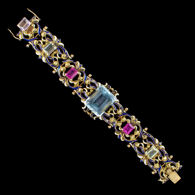 Antique Victorian Renaissance Aquamarine Topaz Bracelet 18ct Gold