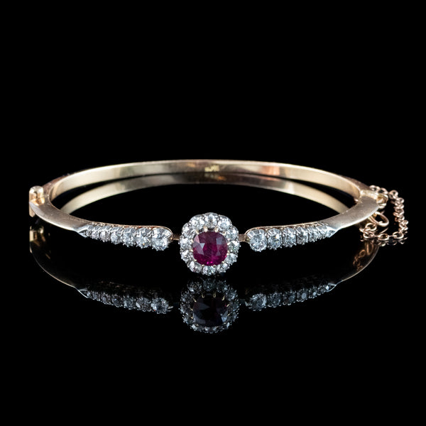 Antique Victorian Ruby Diamond Bangle 18ct Gold 1.75ct Ruby