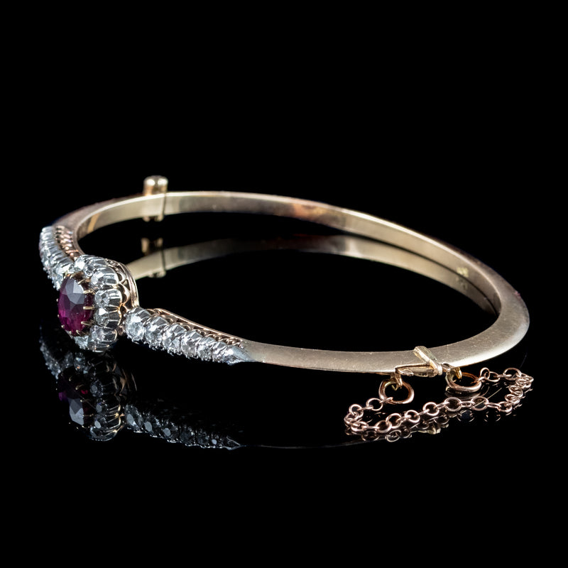 Antique Victorian Ruby Diamond Bangle 18ct Gold 1.75ct Ruby