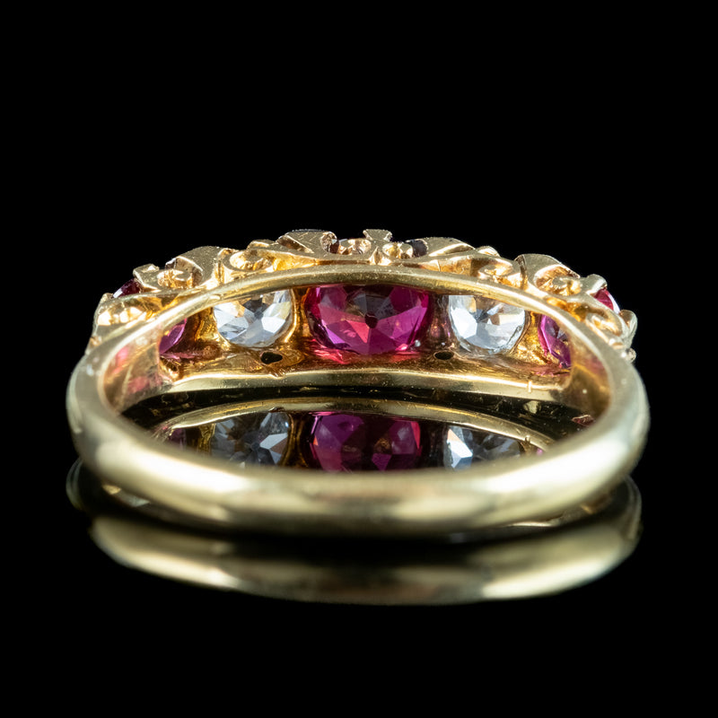 Antique Victorian Ruby Diamond Five Stone Ring 0.90ct Ruby