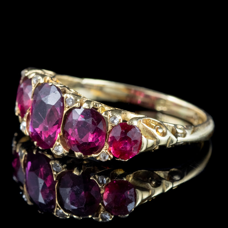 Antique Victorian Ruby Diamond Five Stone Ring 2.6ct Rubies With Cert