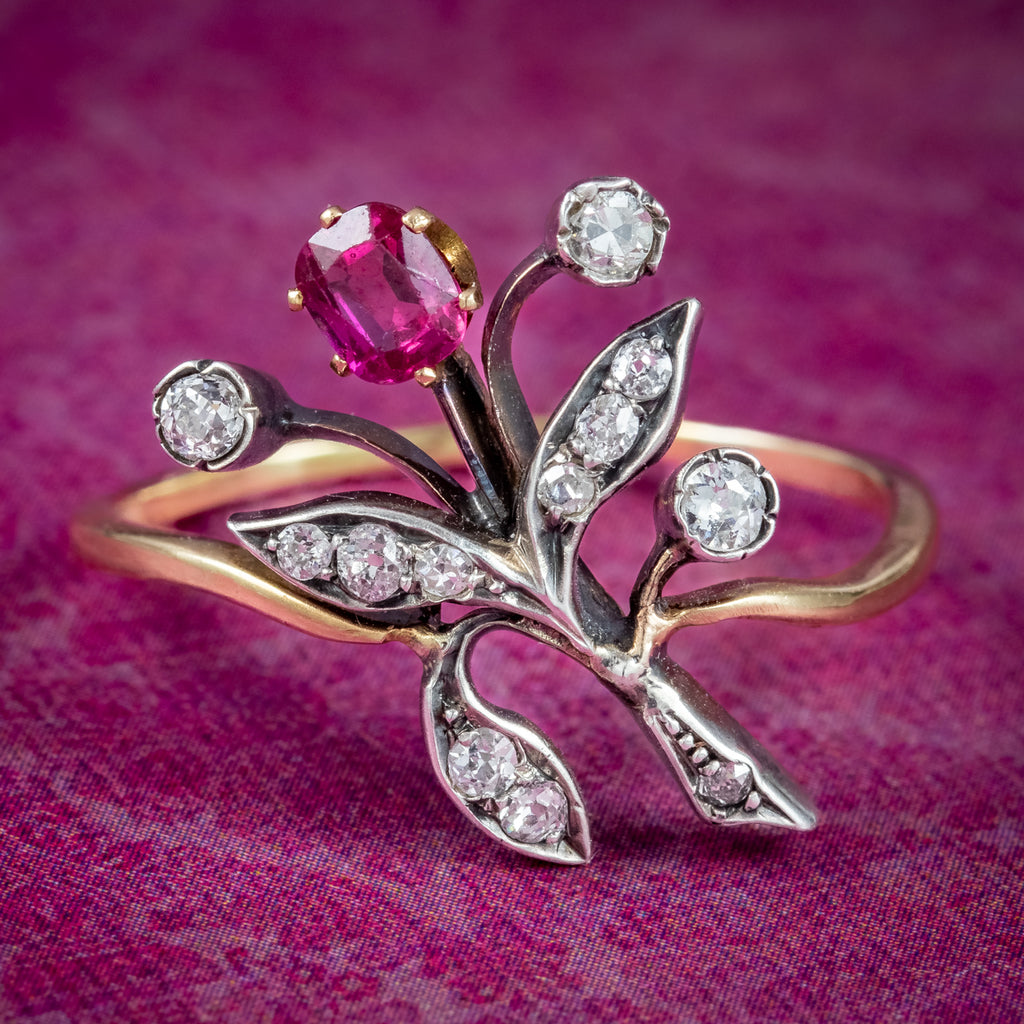 Ruby diamond flower on sale ring