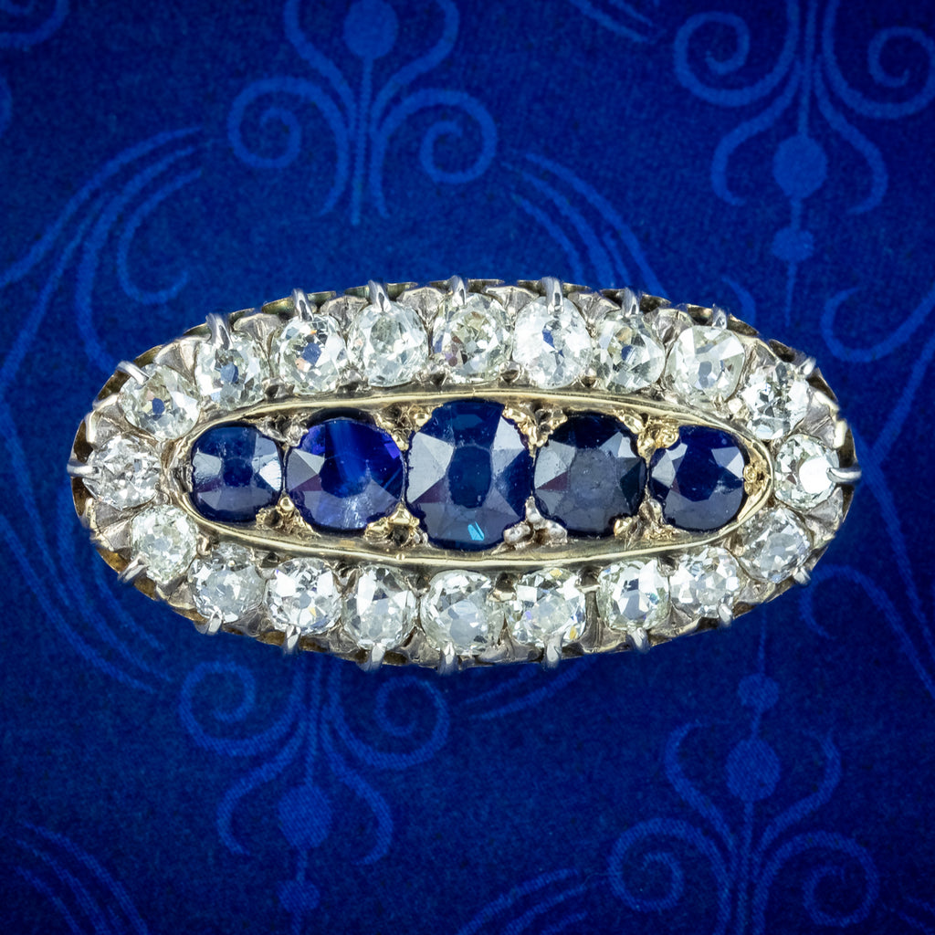 Antique Victorian Sapphire Diamond Brooch 1.5ct Sapphire 2ct