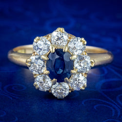 Antique Victorian Sapphire Diamond Cluster Ring 0.60ct Sapphire