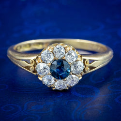 Antique Victorian Sapphire Diamond Cluster Ring 0.25ct Sapphire