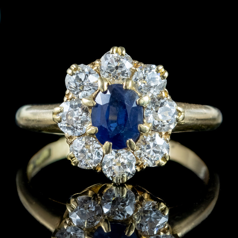 Antique Victorian Sapphire Diamond Cluster Ring 0.60ct Sapphire