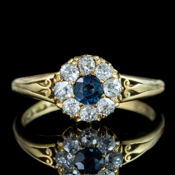 Antique Victorian Sapphire Diamond Cluster Ring 0.25ct Sapphire