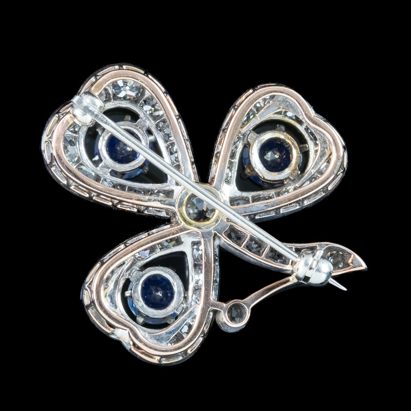 Antique Victorian Sapphire Diamond Shamrock Brooch Silver 18ct Gold