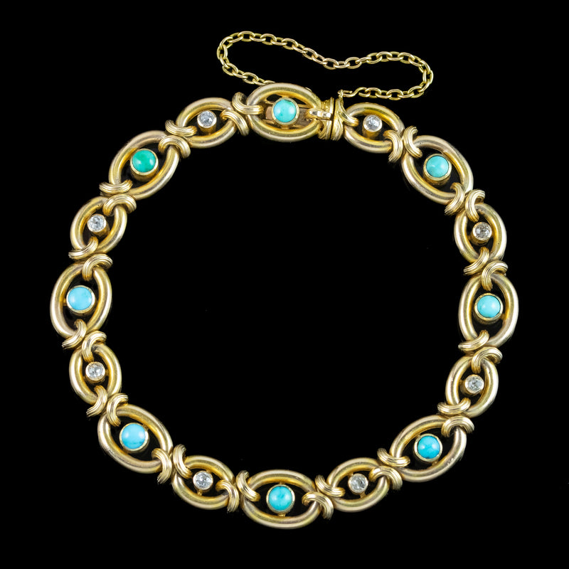 Antique Victorian Turquoise Diamond Bracelet 15ct Gold