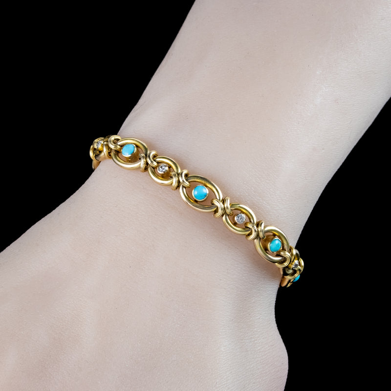 Antique Victorian Turquoise Diamond Bracelet 15ct Gold