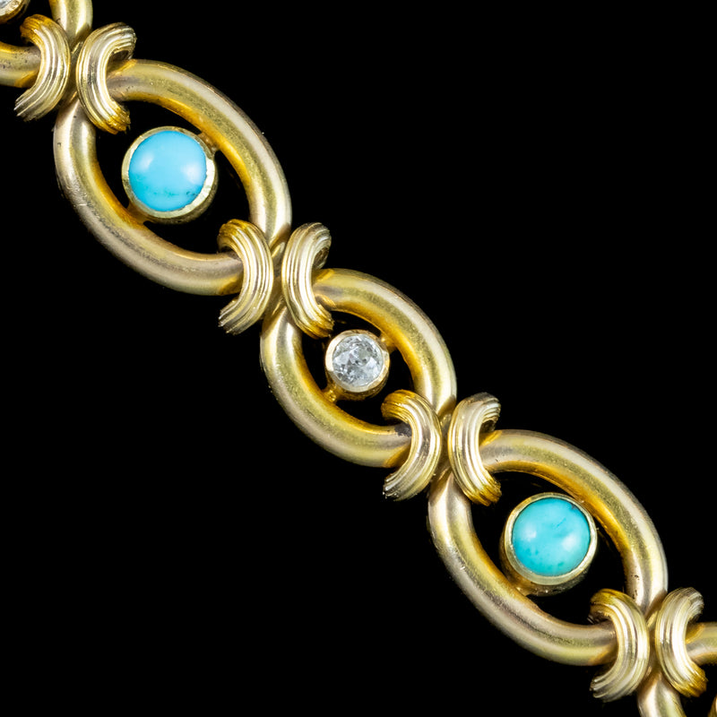 Antique Victorian Turquoise Diamond Bracelet 15ct Gold