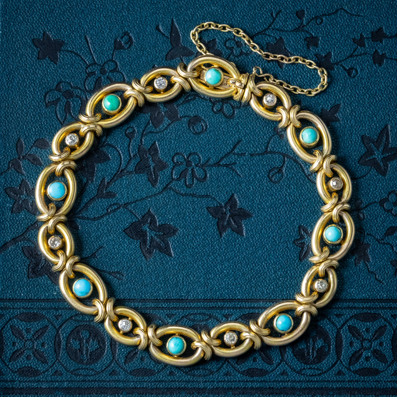 Antique Victorian Turquoise Diamond Bracelet 15ct Gold